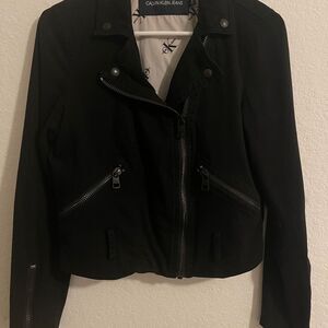 Calvin Klein Women’s Black Moto Jacket – Cotton Zip-Up Biker Style, Size Small